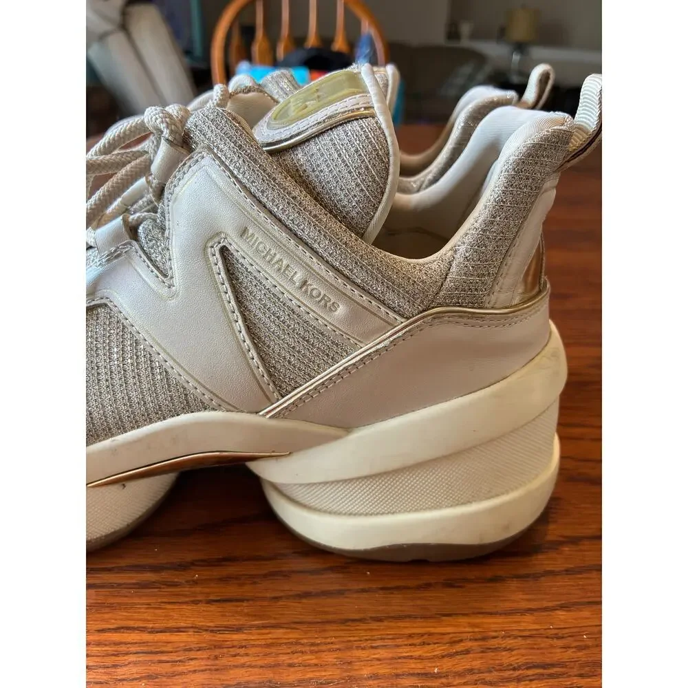 Michael Kors Olympia Trainer Sneakers In Pale Gold Platform Size 9.5